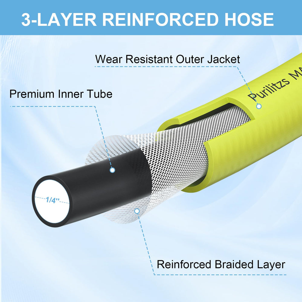 Detail of Purilitzs hose surface highlighting kink-resistant flexible construction benefit