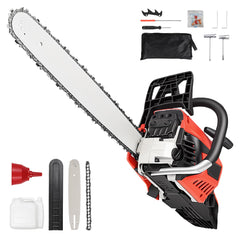 Puritron front view showing 20-inch chainsaw and ready-to-work benefit