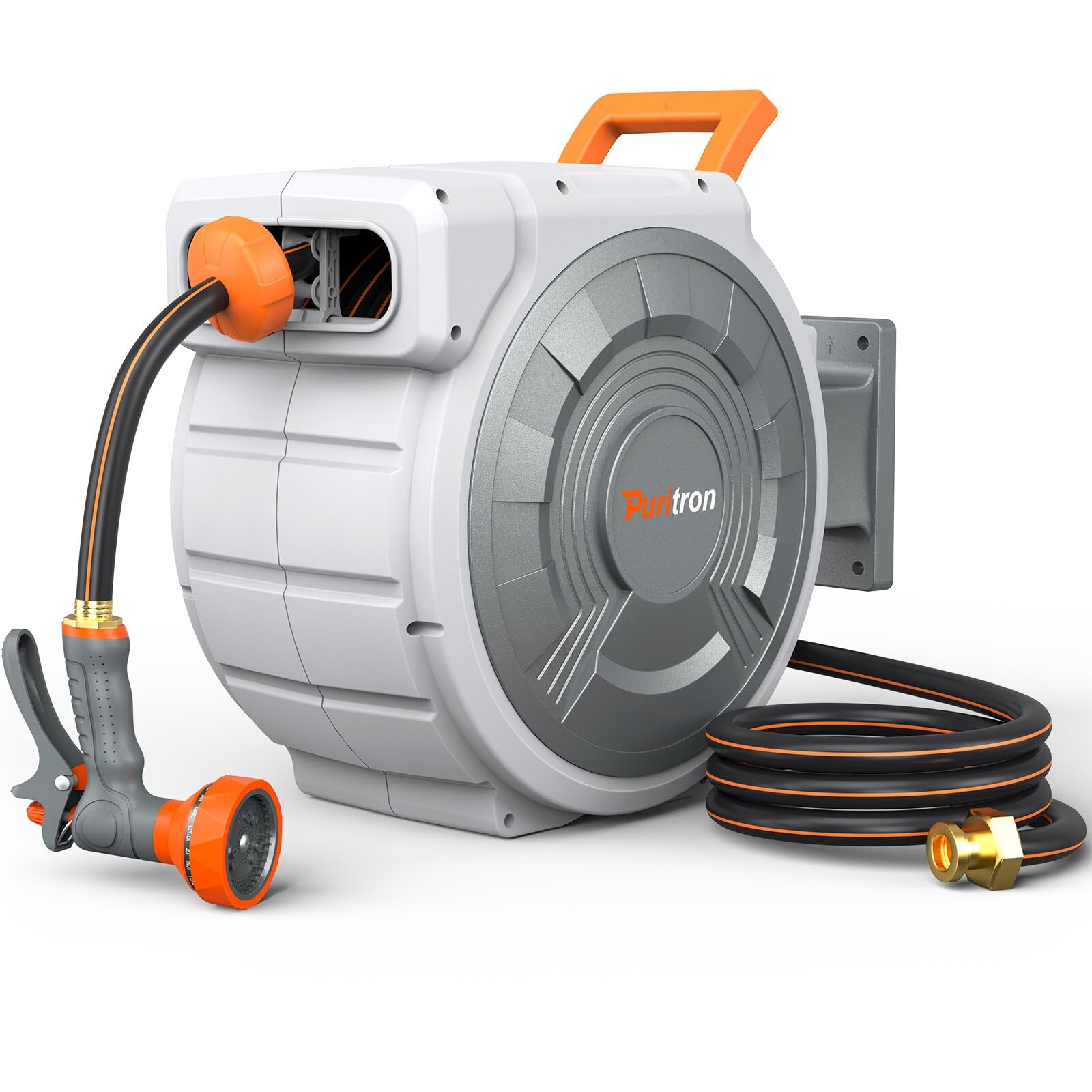 Puritron front view reel installed and tidy, showing clean storage benefit