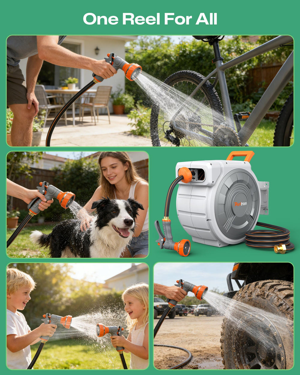 Puritron storage reel closed casing protecting hose from elements