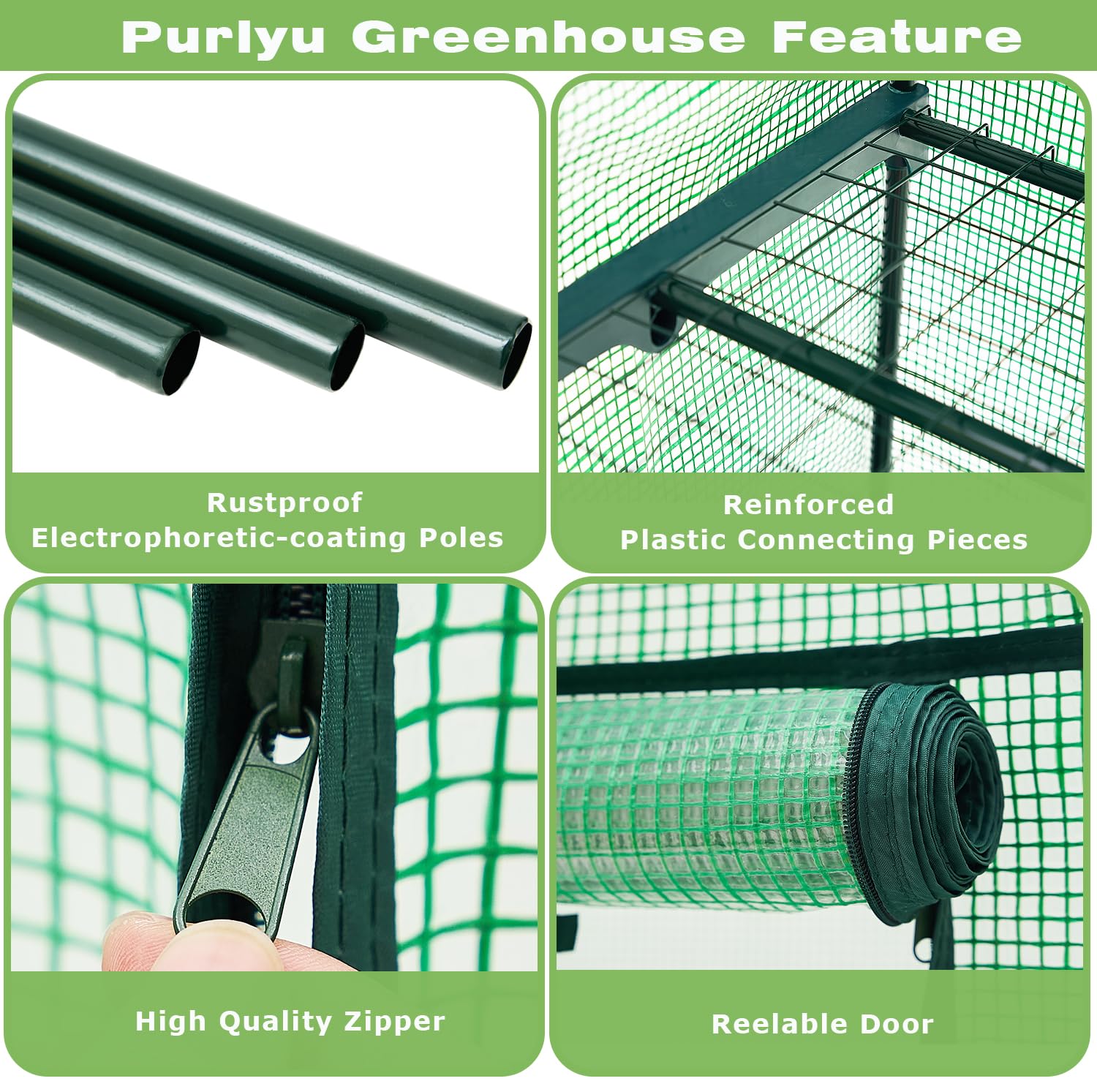 Purlyu zippered roll-up door open for easy access and improved airflow