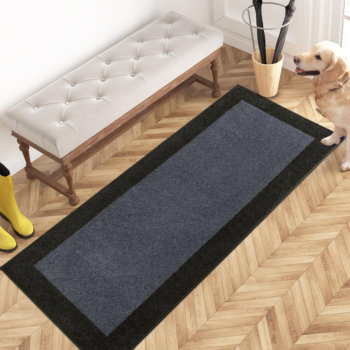 PURRUGS front view of bluish grey charcoal runner showing clean styling and protection