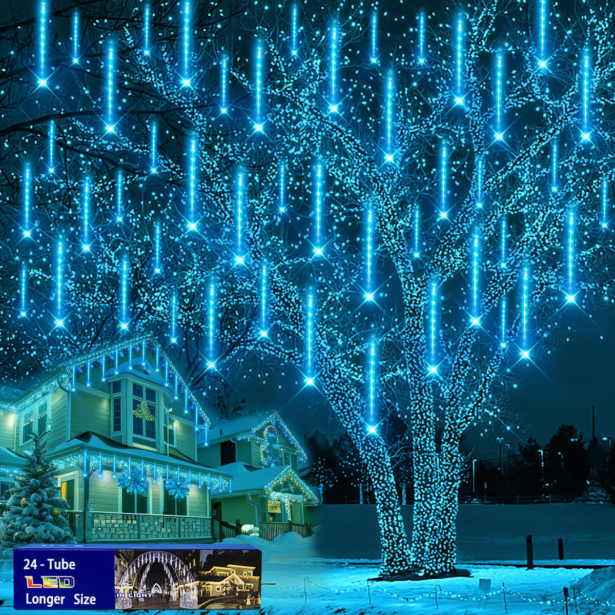 Purtuemy front packaging of 24-tube meteor lights showing product