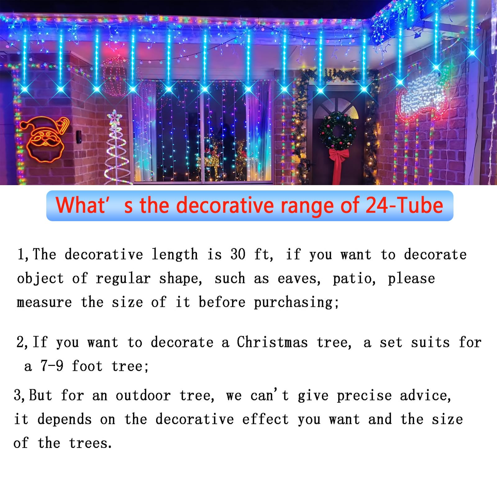 Purtuemy meteor tubes draped on tree for festive outdoor impact
