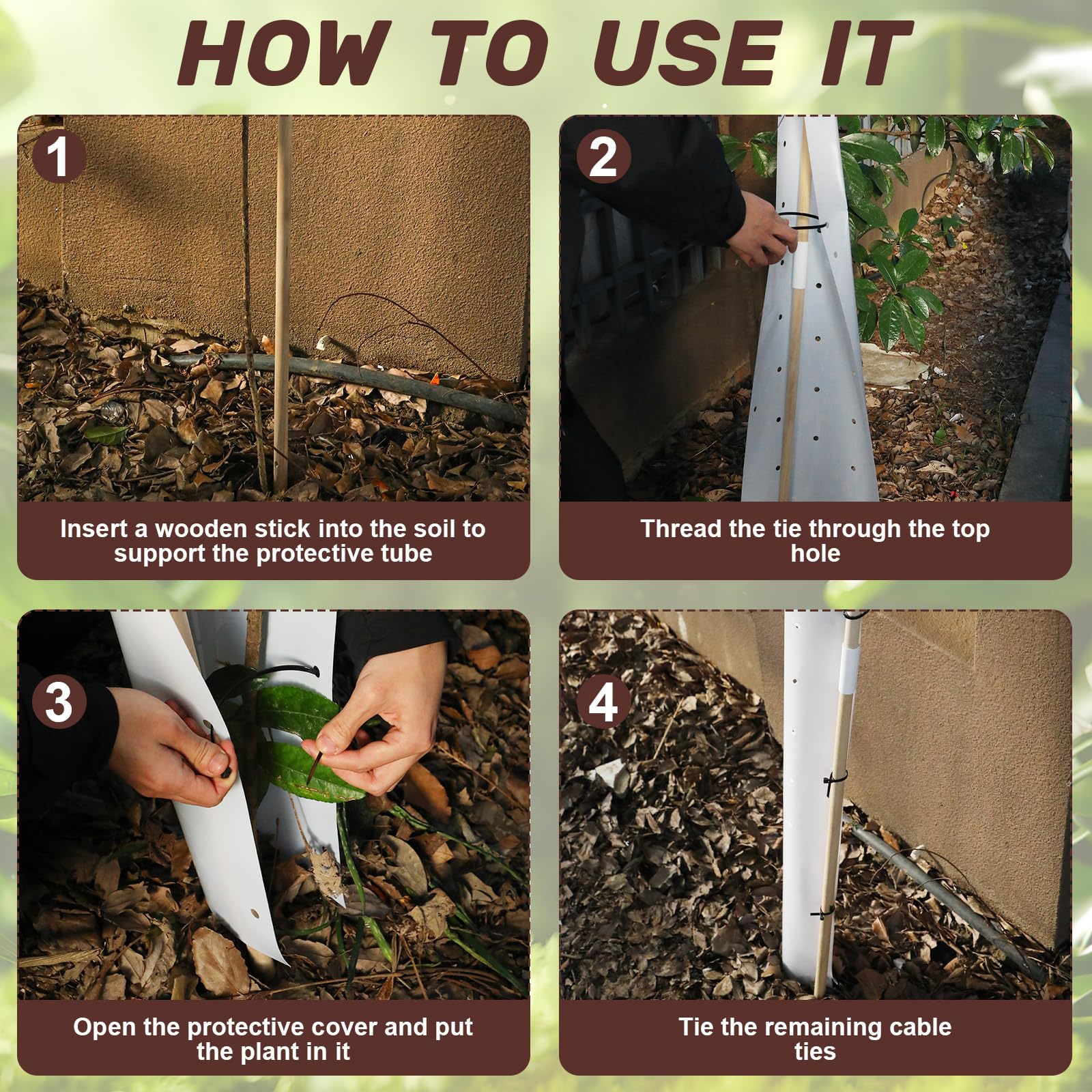 Pushglossy tube in use around a young tree protecting from pests and wind