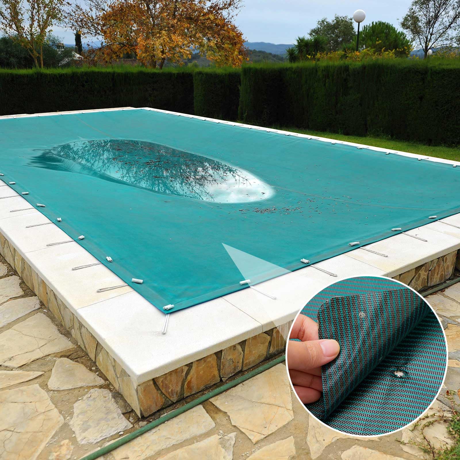 Pushglossy poolside scene with applied patch showing discreet repair and restored appearance