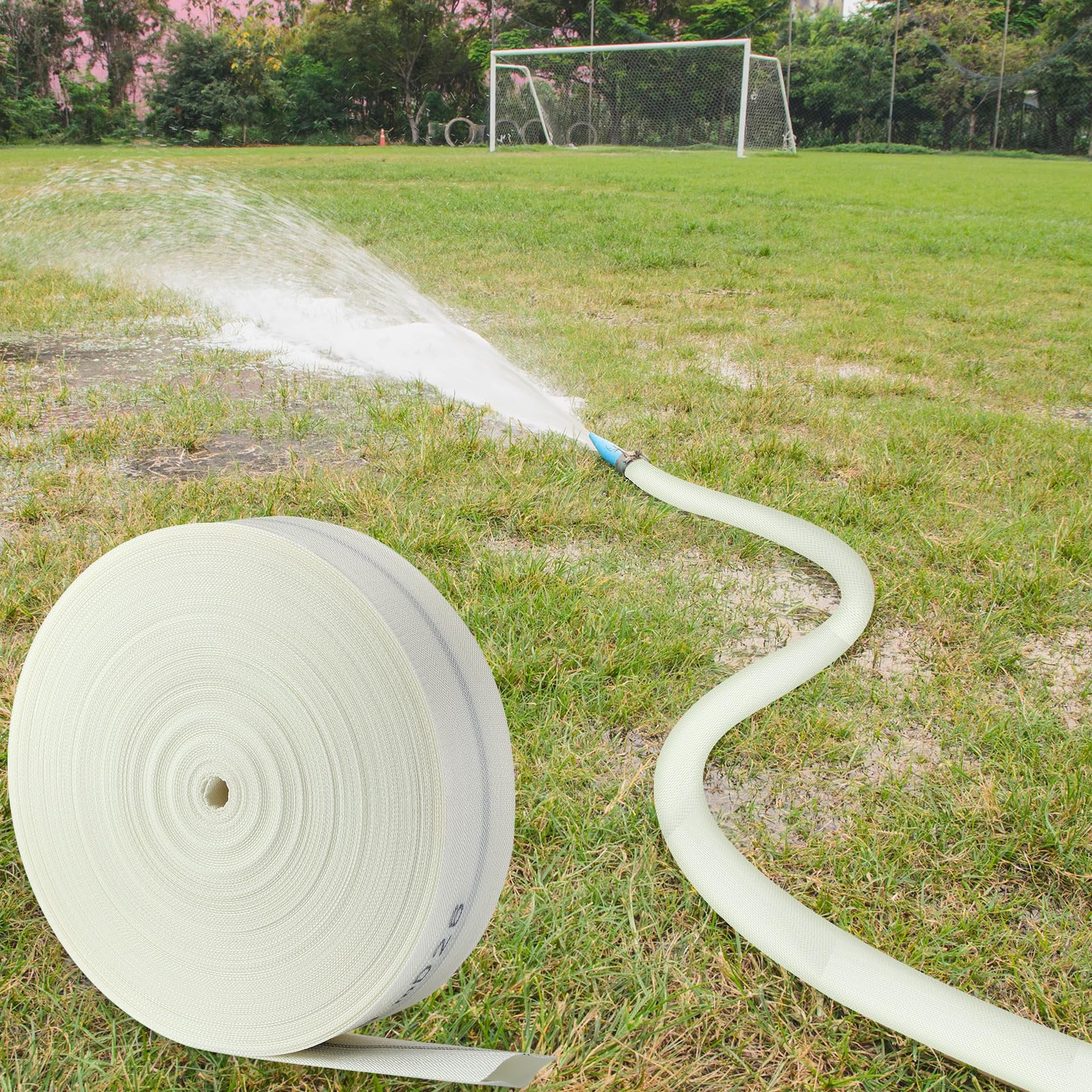 Pushglossy hose arranged in garden irrigation scene showing versatility and convenience benefit