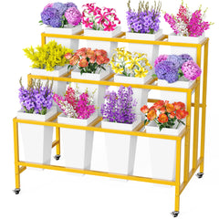 Putros front view of gold floral cart showing tidy multi-bucket display and appeal