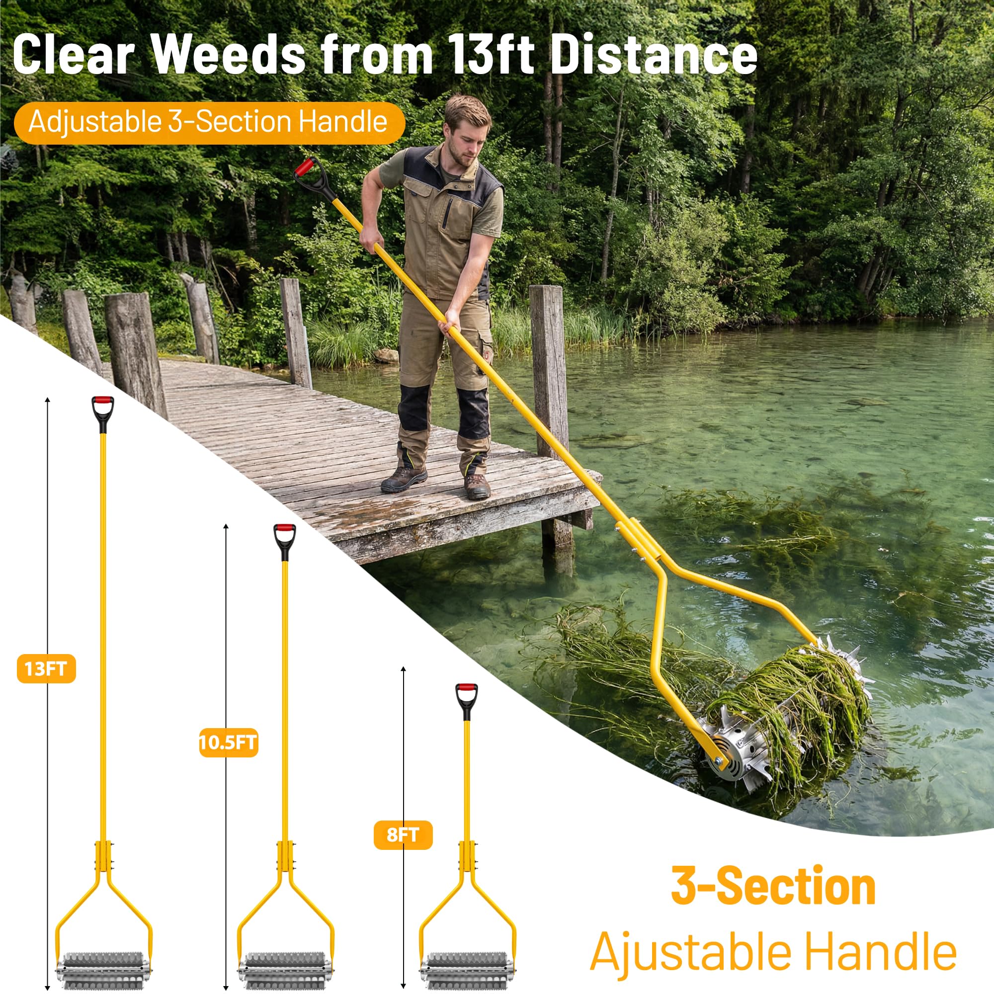 PVNIEFC full 13-foot aluminum handle attached for extended reach benefits