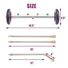 PWACCS 45-degree curved wand attached to reach wheel wells and frame