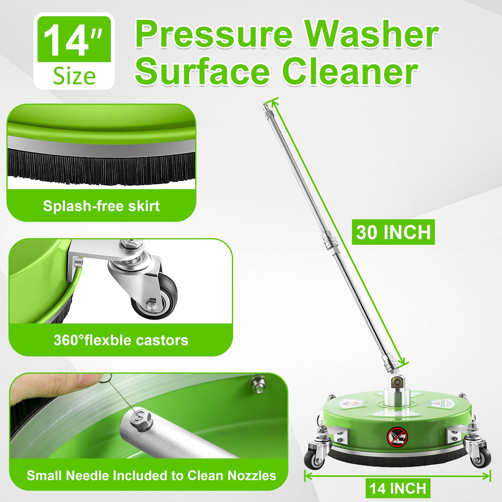 PWACCS caster wheels and bristle skirt reducing splash during cleaning