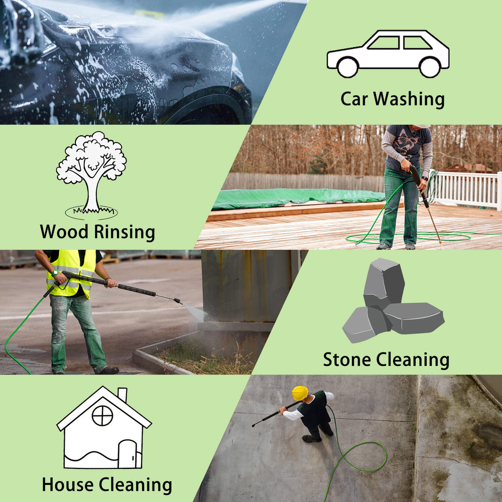 PWACCS hose attached to a pressure washer, shows compatibility and ready-to-use setup