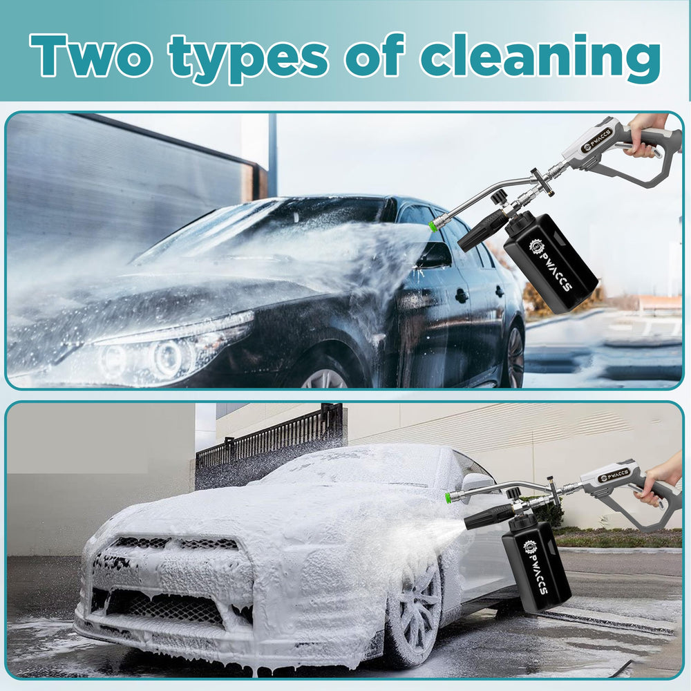 PWACCS connector joined to M22‑14mm fitting demonstrating broad pressure washer fit
