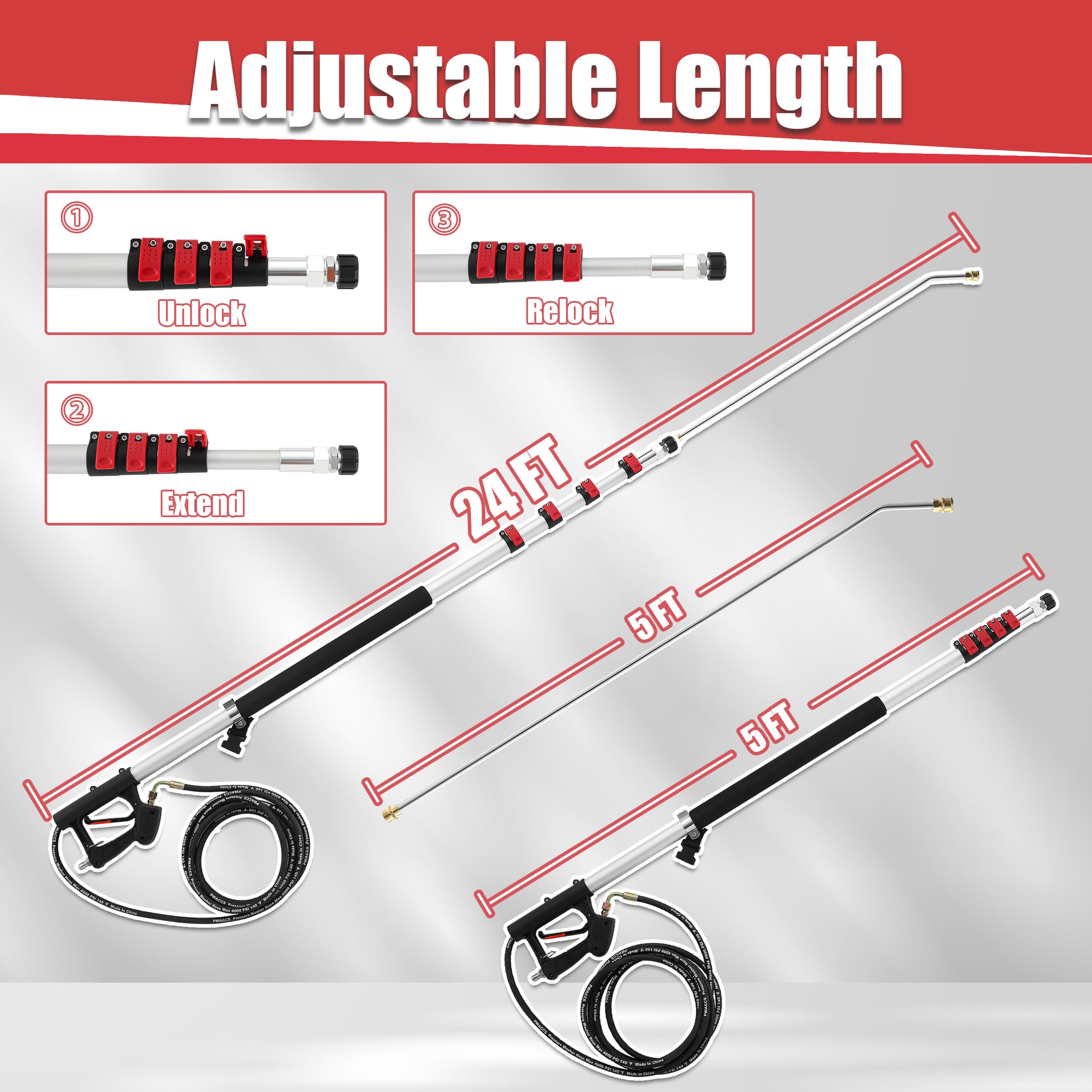 PWACCS extended wand at full 24 ft length demonstrating wide reach safety