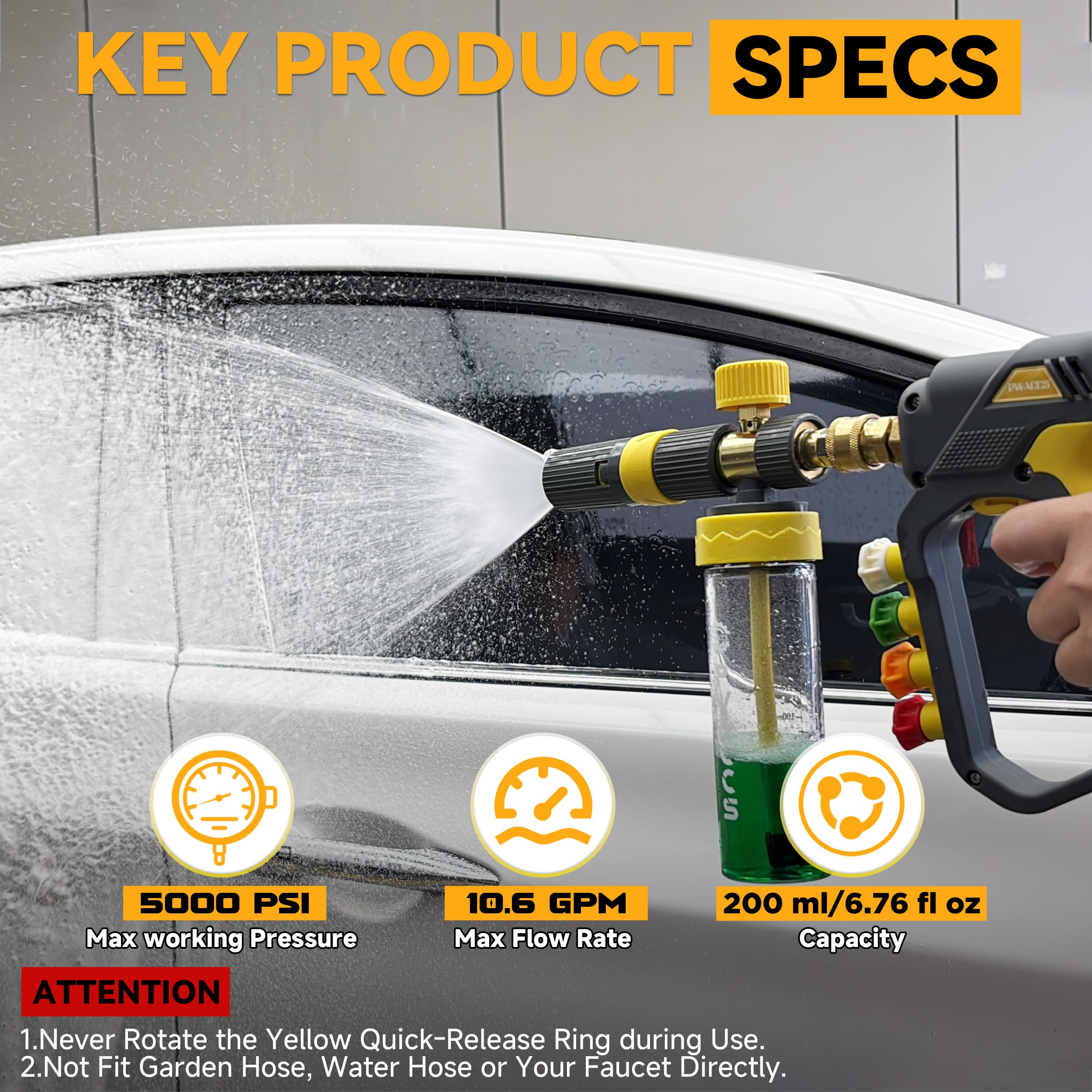 PWACCS cannon attached to pressure washer demonstrating fast compatibility