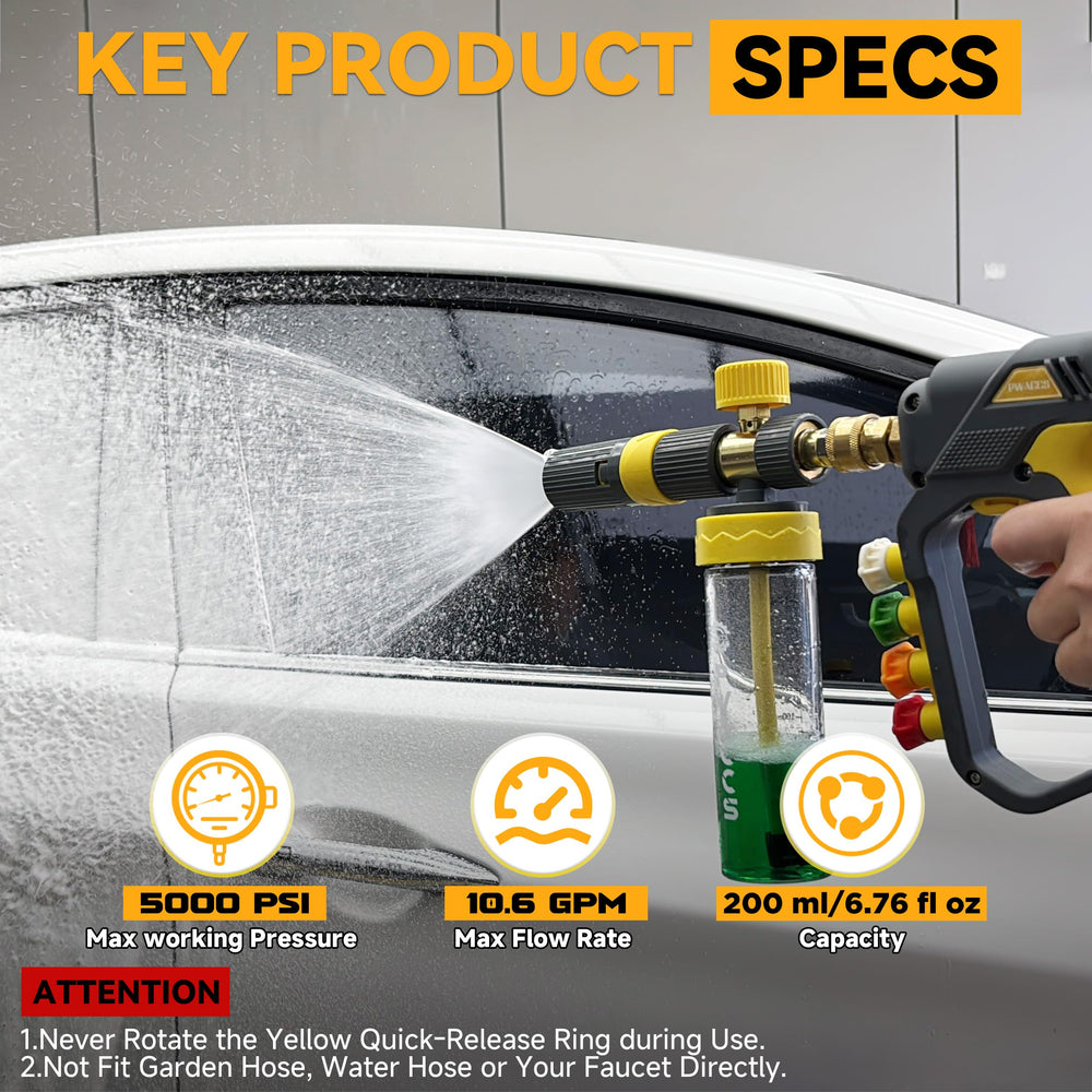 PWACCS cannon attached to pressure washer demonstrating fast compatibility