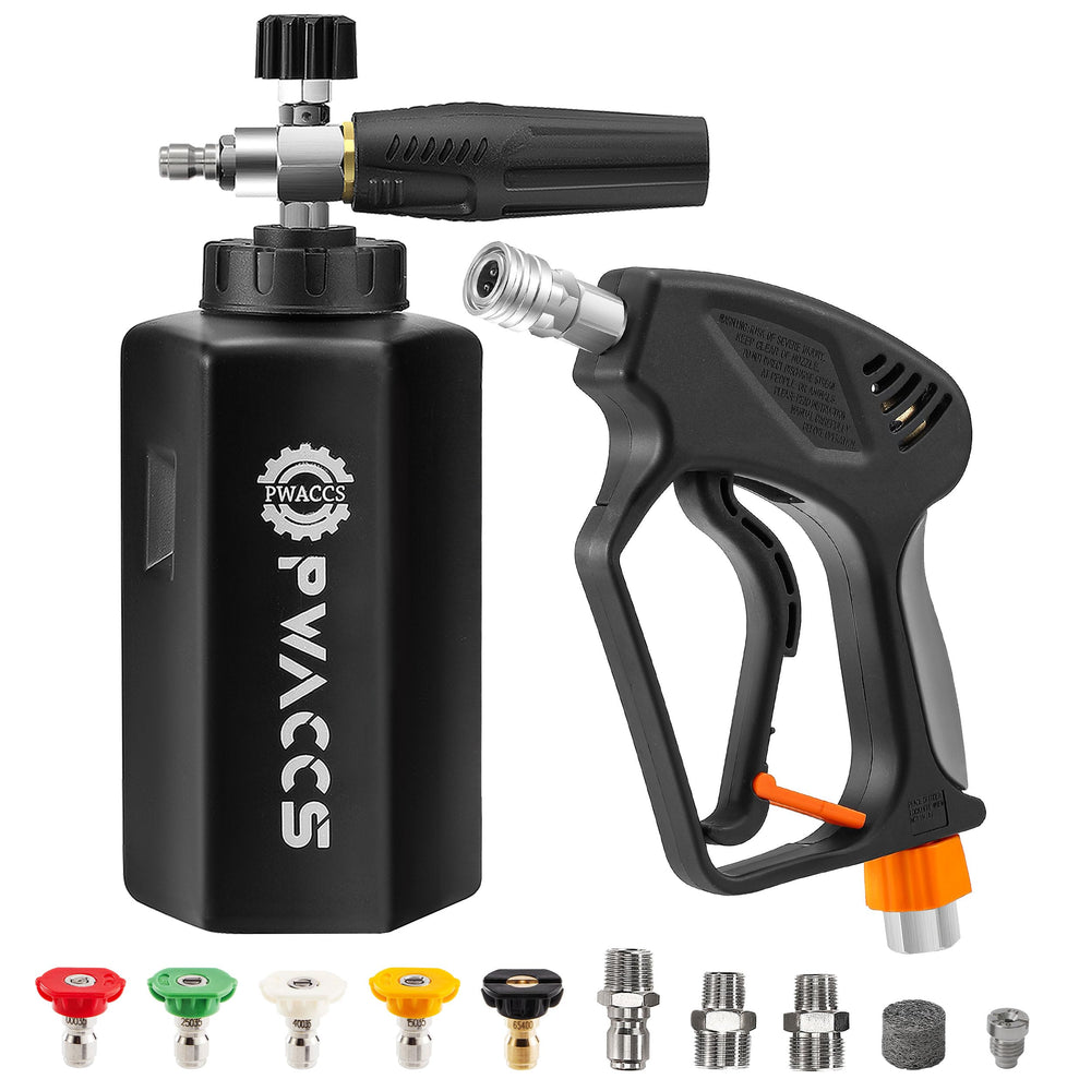 PWACCS front view of foam cannon gun showing bottle and trigger, improved control