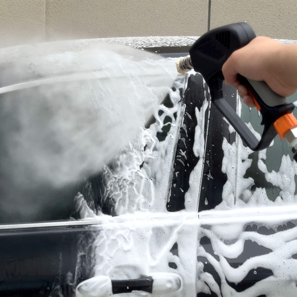 PWACCS foam cannon used cleaning driveway and siding for versatile exterior care