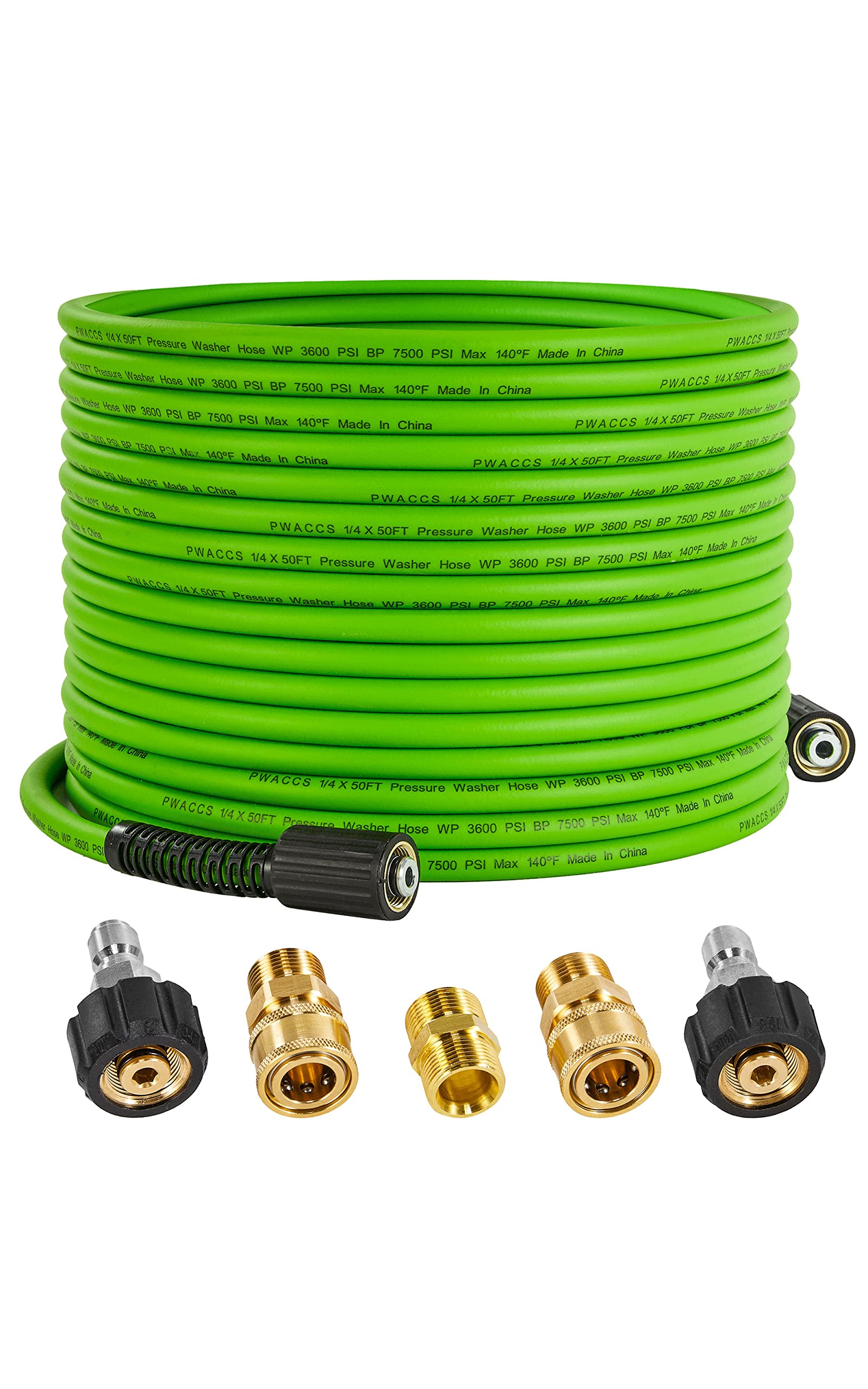 PWACCS front view of hose packaging showing model and length, highlights quick setup