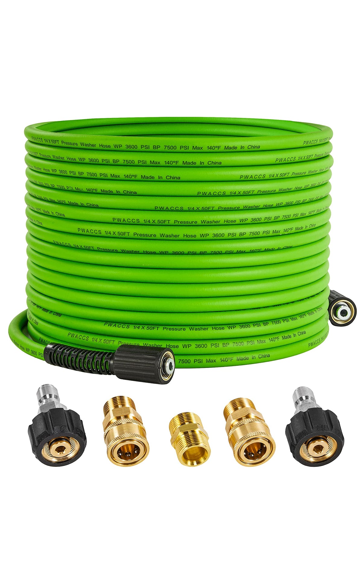 PWACCS front view of hose packaging showing model and length, highlights quick setup