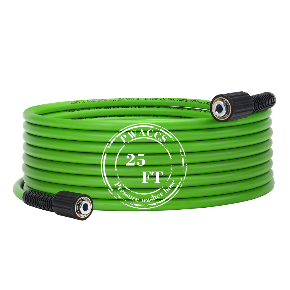 PWACCS hose beside a tape measure showing 25 ft length for extended reach