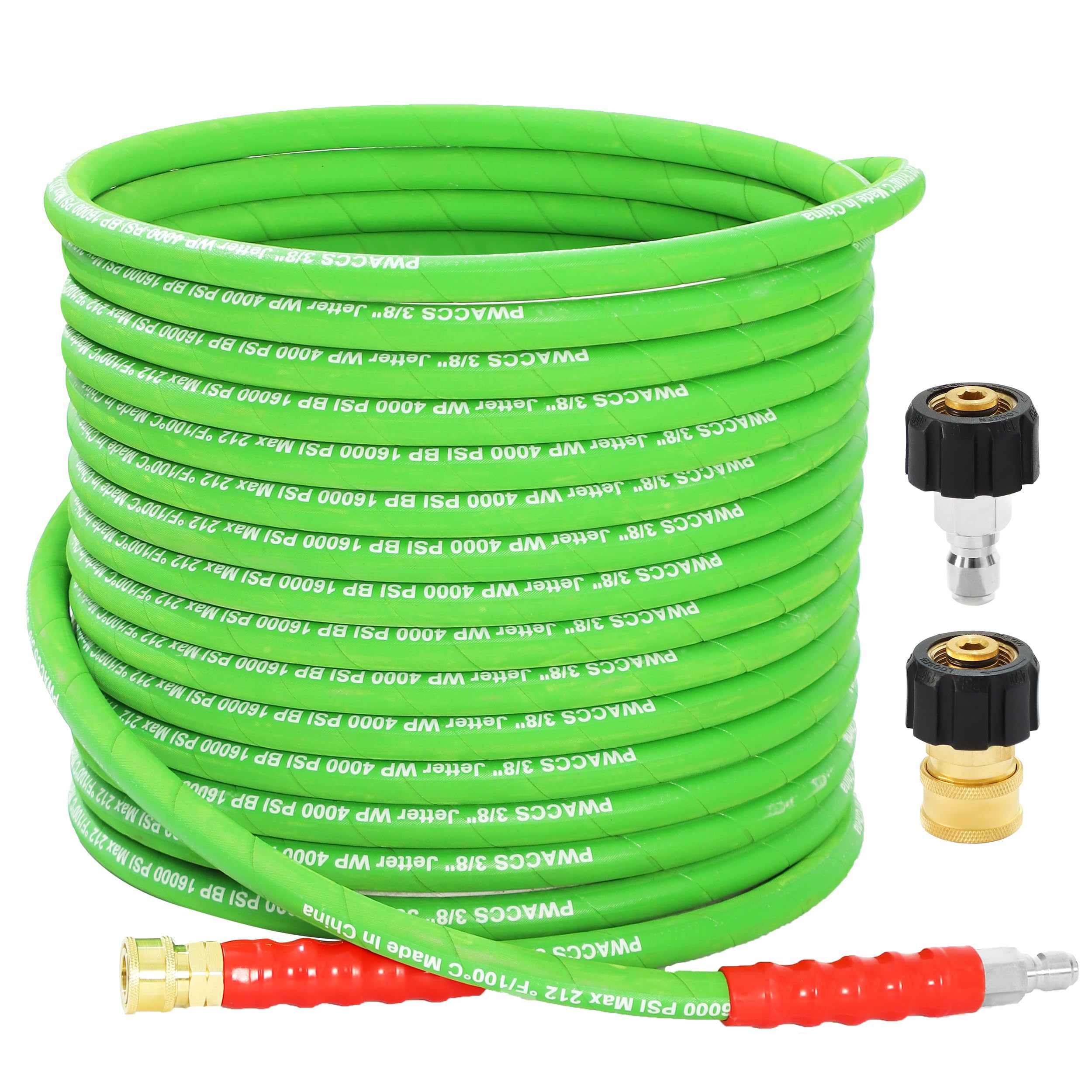 PWACCS hose deployed on jobsite cleaning concrete, showcasing heavy-duty performance