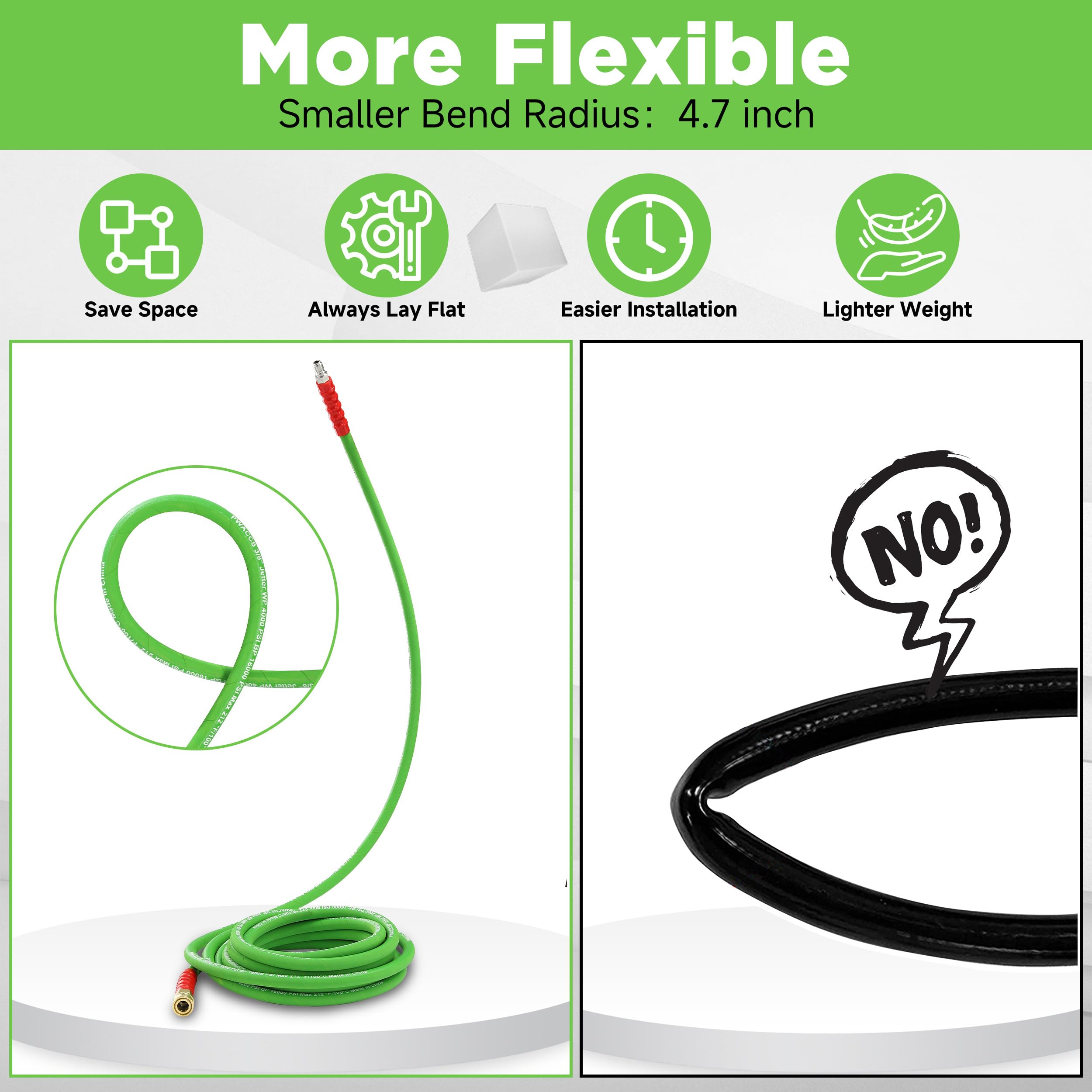 PWACCS hose laid beside measuring tape showing 50 ft length for large jobs