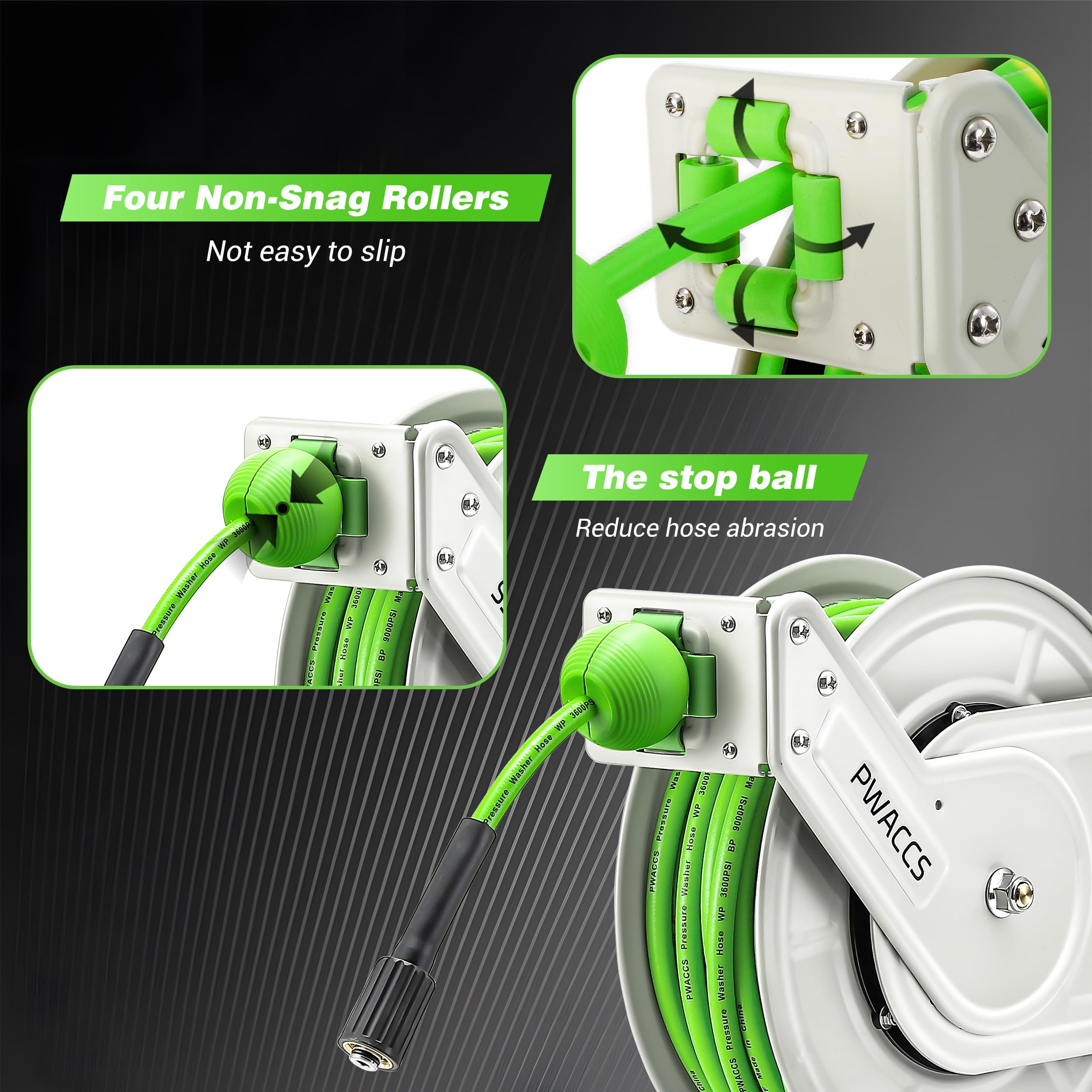 PWACCS ceiling-mounted reel demonstrating space-saving installation