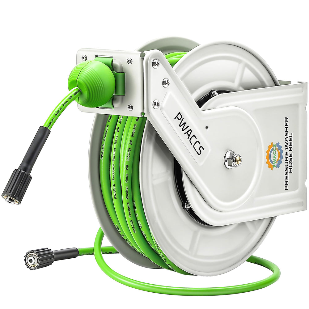 PWACCS front view of retractable hose reel showing compact storage benefit