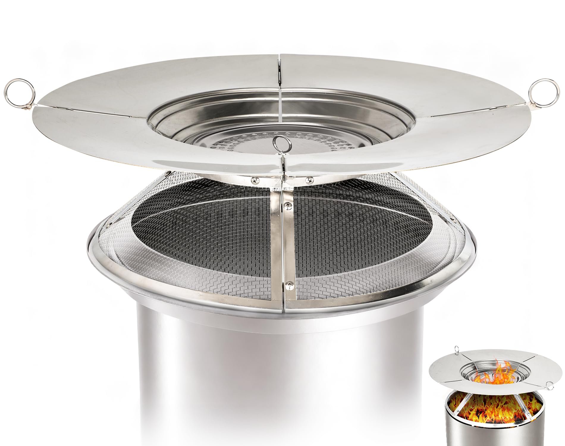 PWSOMJ front view showing full 2-in-1 spark screen and heat deflector fitting Solo Stove
