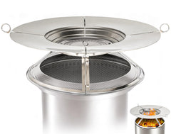 PWSOMJ front view showing full 2-in-1 spark screen and heat deflector fitting Solo Stove