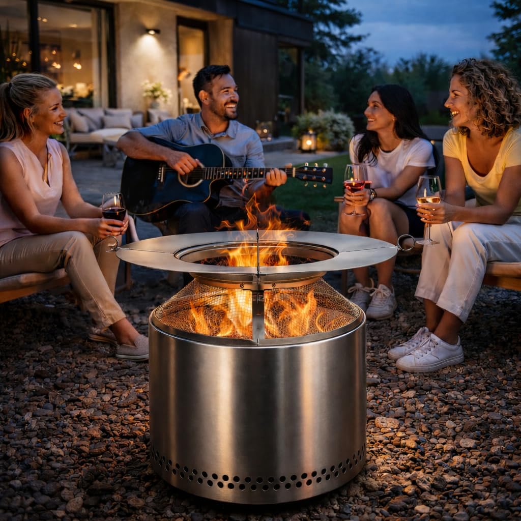 PWSOMJ in backyard evening scene showing enhanced warmth and protected surroundings