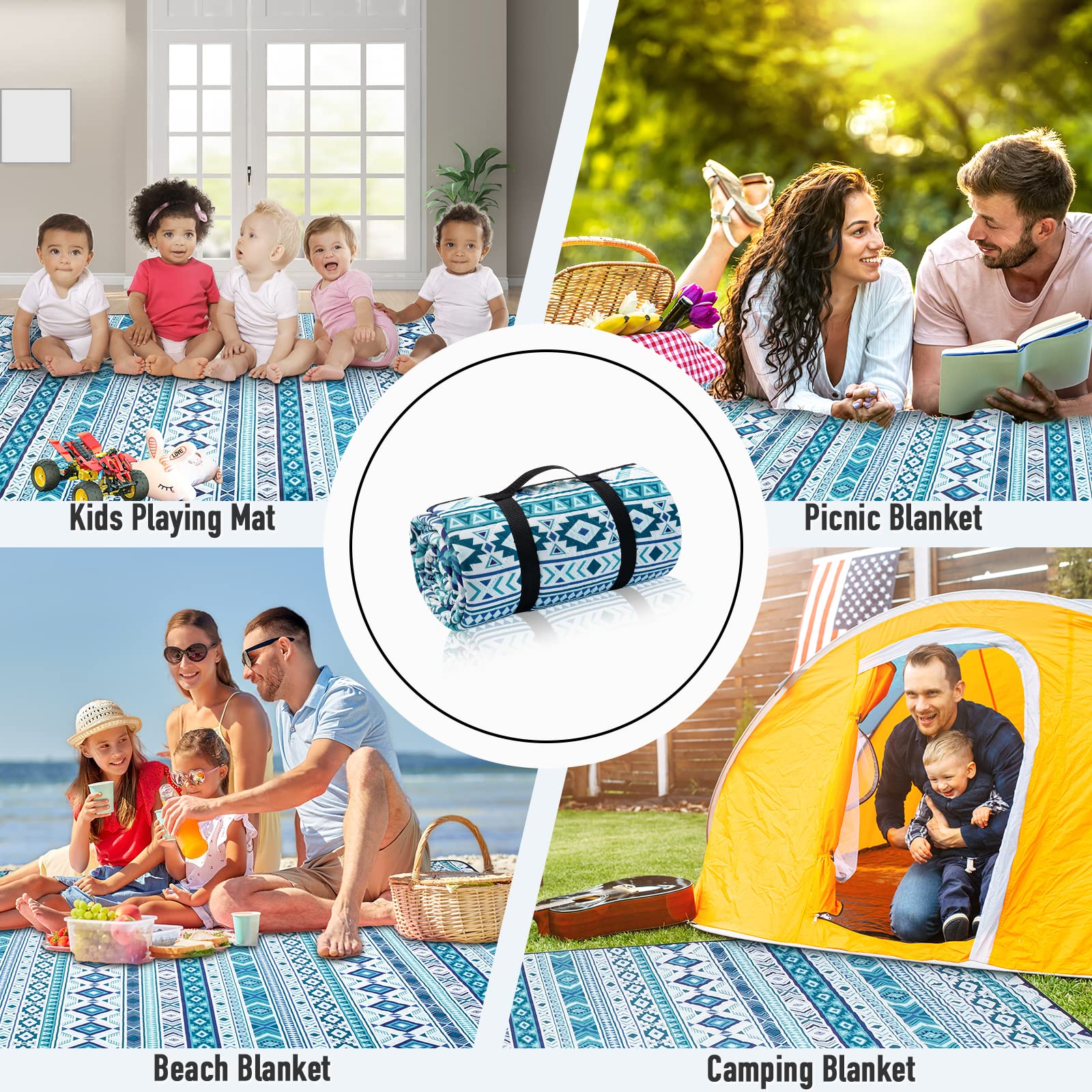 PY SUPER MODE next to picnic basket illustrating 83x79 inch size and seating capacity