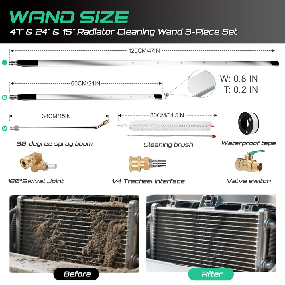 PYQPYQ 47-inch ultra-slim wand sliding between radiator fins for deep reach