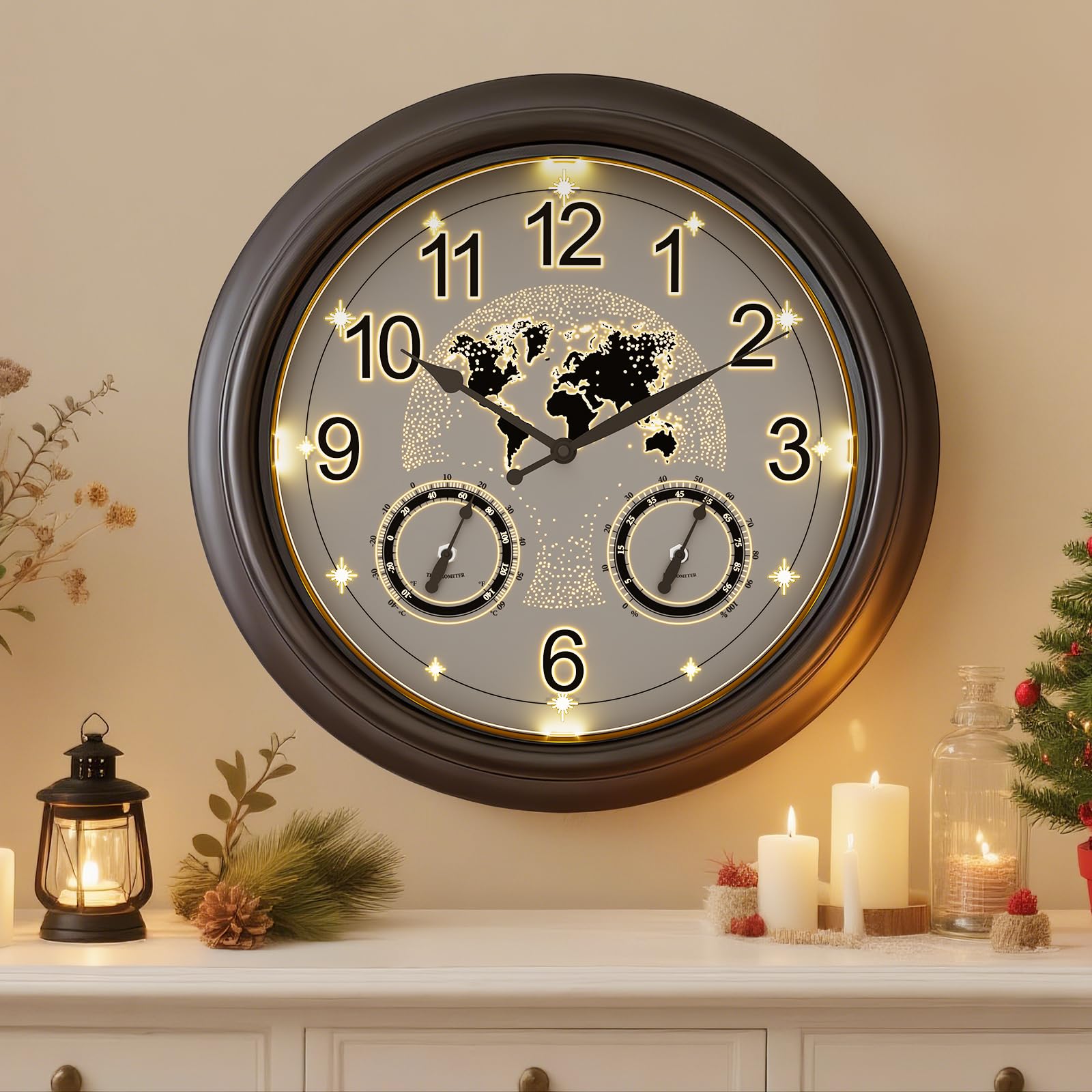 Pytha Sight front view clock showing starry world map and bold numerals for easy reading