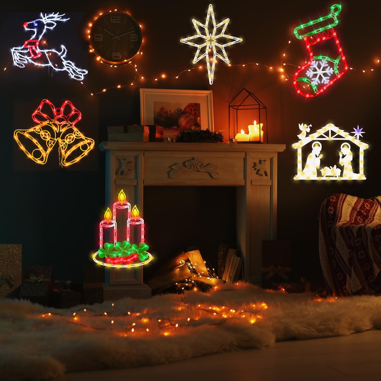 Pytopkto reindeer silhouette lit in a window at night offering bright festive ambiance