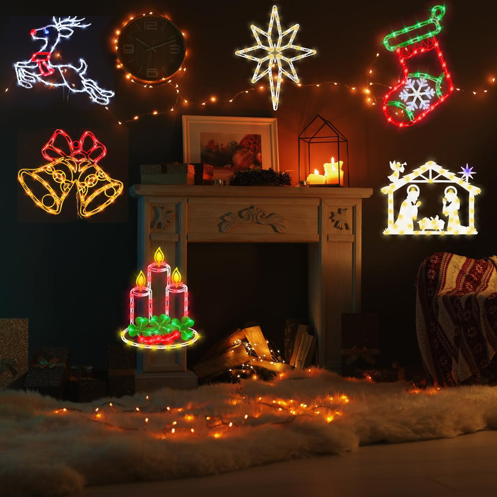 Pytopkto reindeer silhouette lit in a window at night offering bright festive ambiance