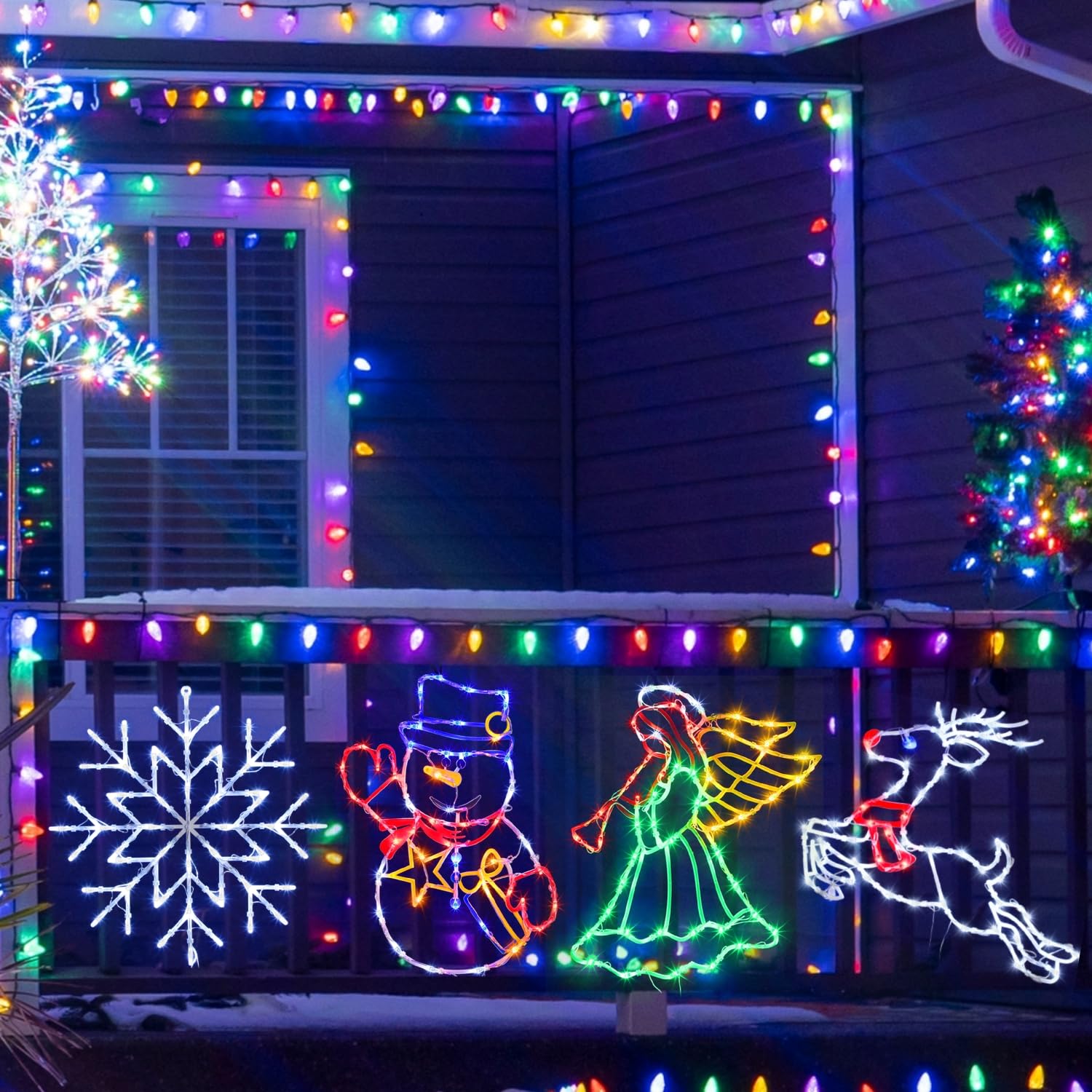 Pytopkto reindeer silhouette lit at night adding festive curb appeal