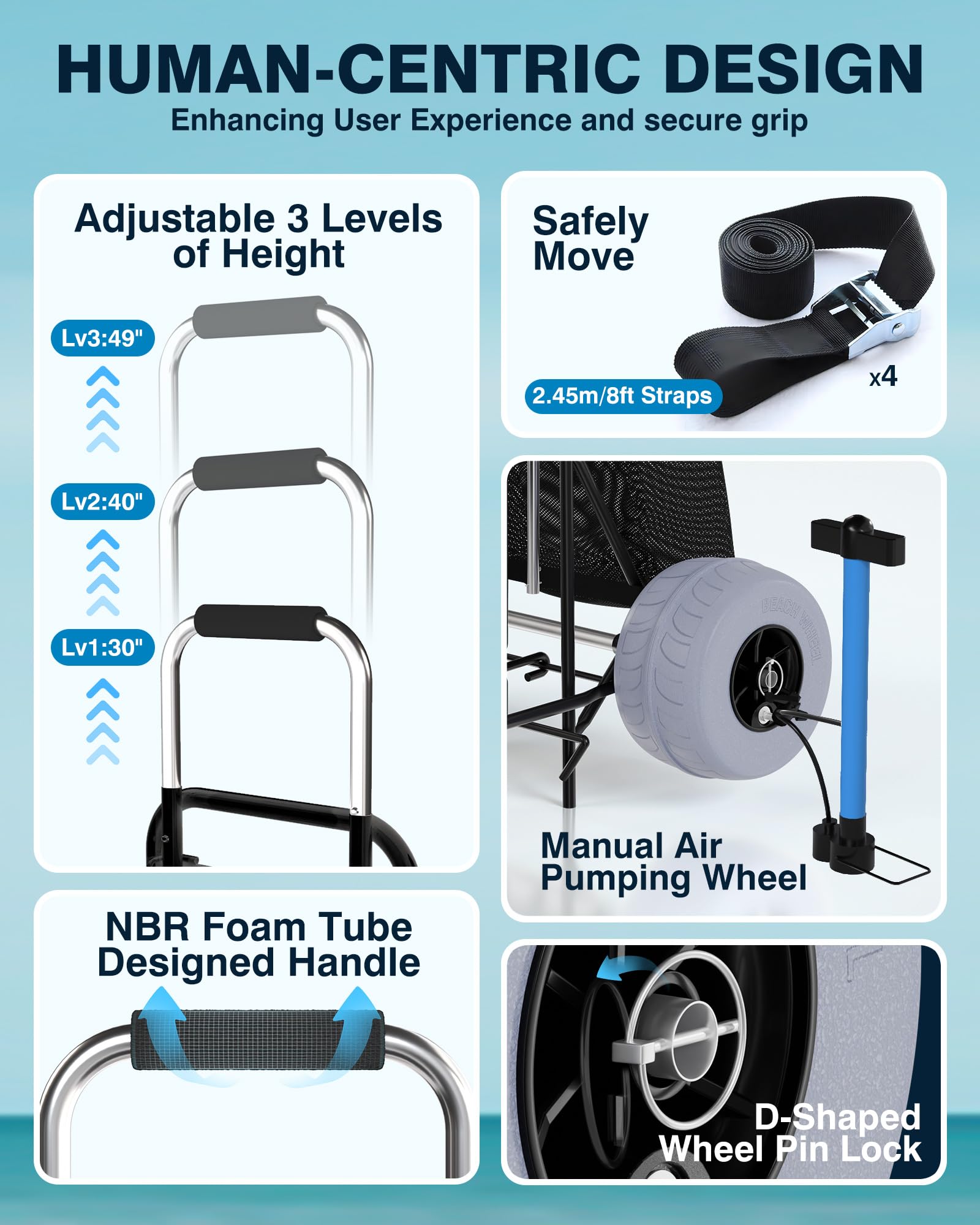 PYY adjustable handle with rubber grip for comfortable pulling and height range