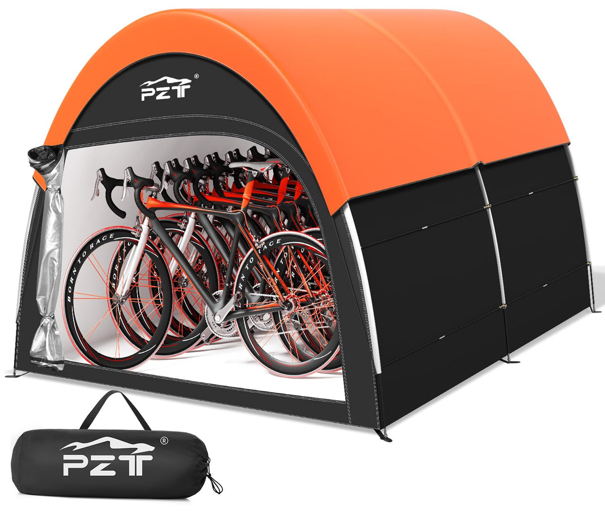 PZT bike shed front view showing full coverage and easy access benefit