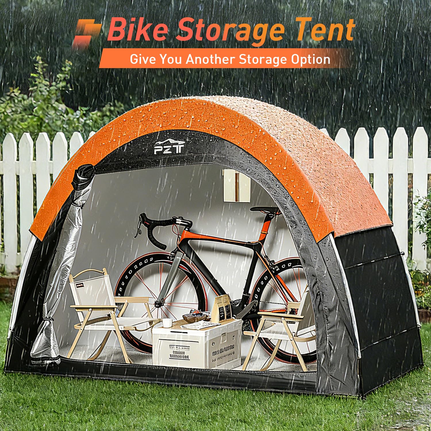 PZT backyard setup with bike tent protecting bicycles and gear