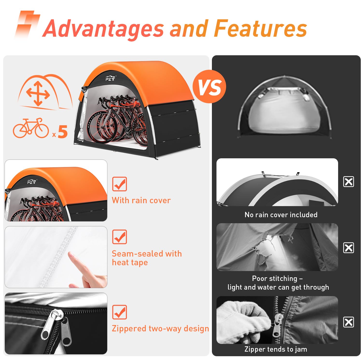 PZT two-way zipper with wind shield preventing water entry