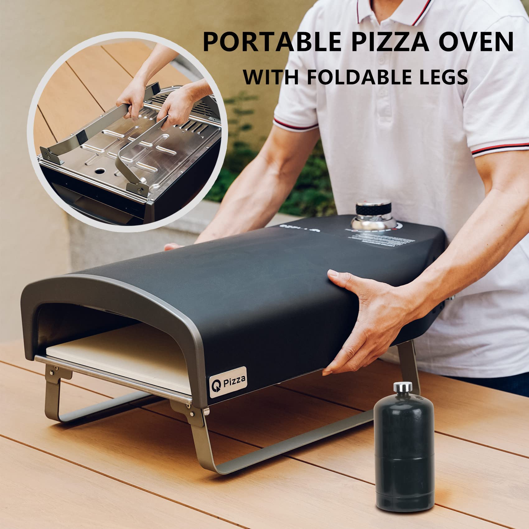 Q Pizza PS100 with pizza inside showing rapid high-heat cooking and crisp crusts