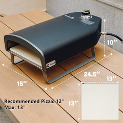 Q Pizza PS100 control panel and door close-up demonstrating simple gas operation