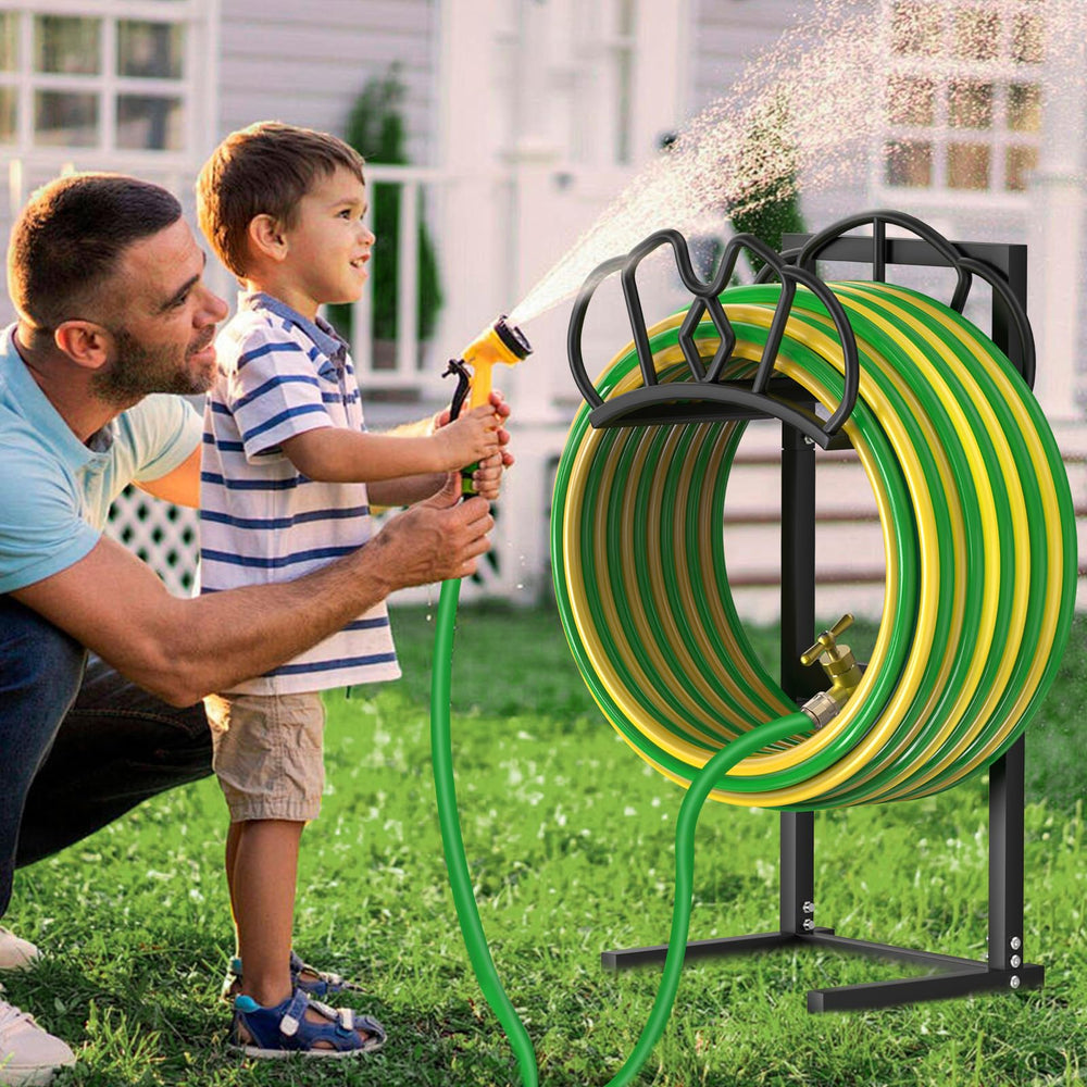 Qatsrin hose holder in use with coiled hose for easy access