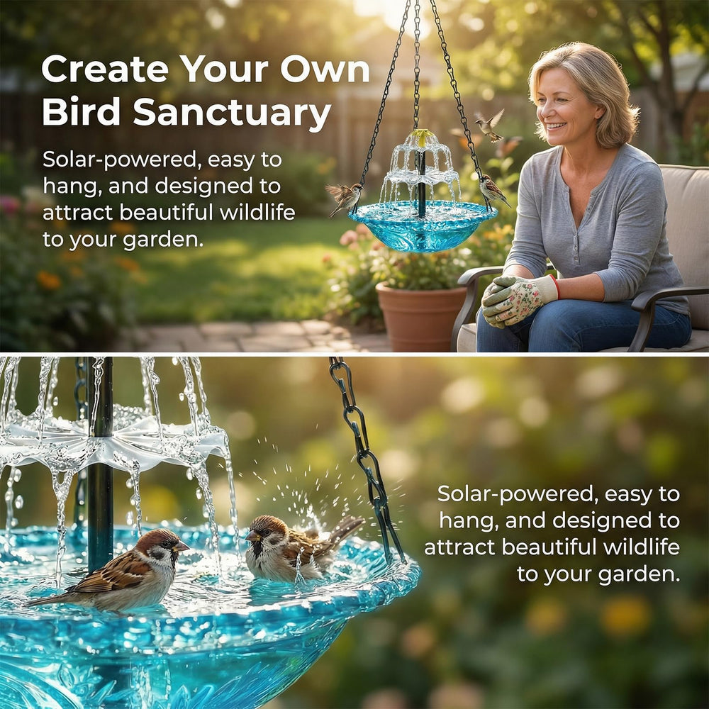 QCHENKOMI cascading water flow in motion benefit: attracts birds with gentle sound