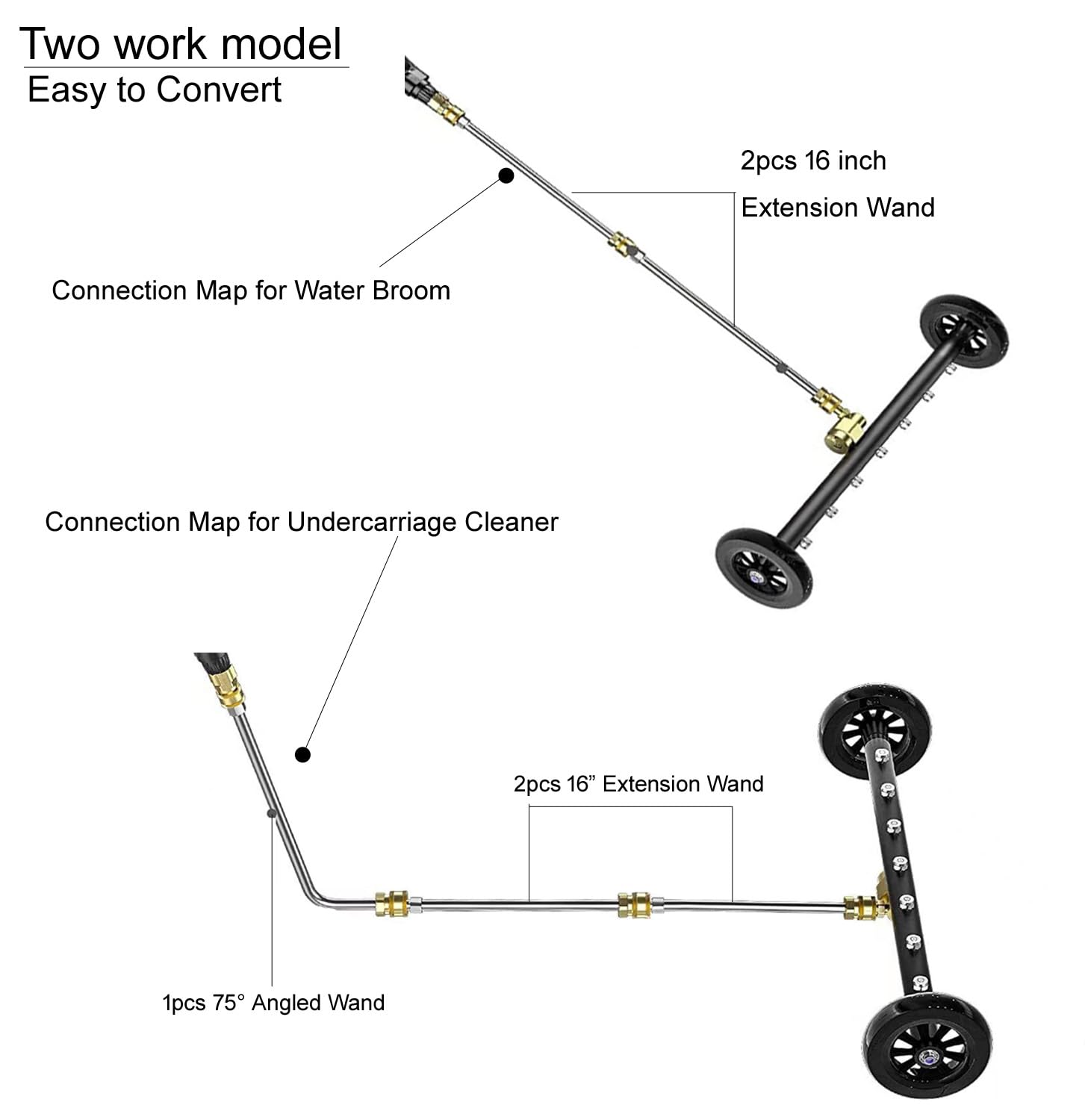 QCHENYI three-piece extension wands connected showing extended reach and modularity