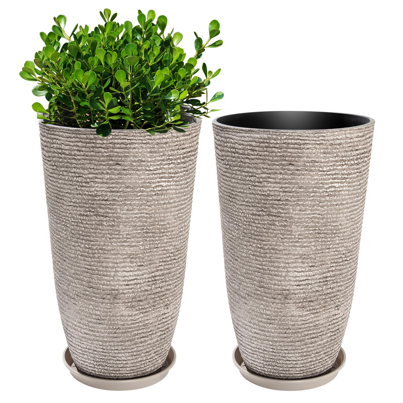 QCQHDU front view of two oversized planters showing durable look and curb appeal