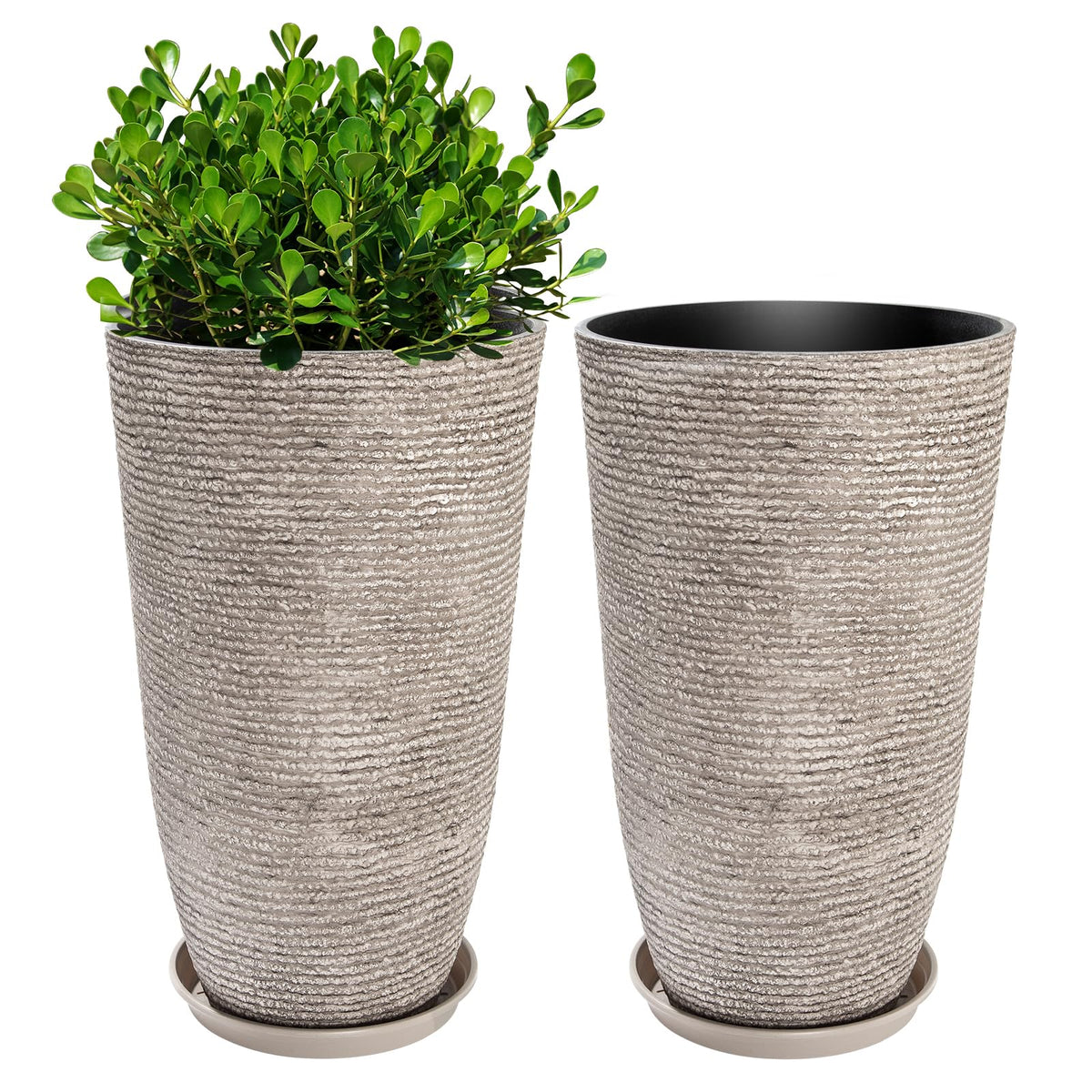 QCQHDU front view of two oversized planters showing durable look and curb appeal