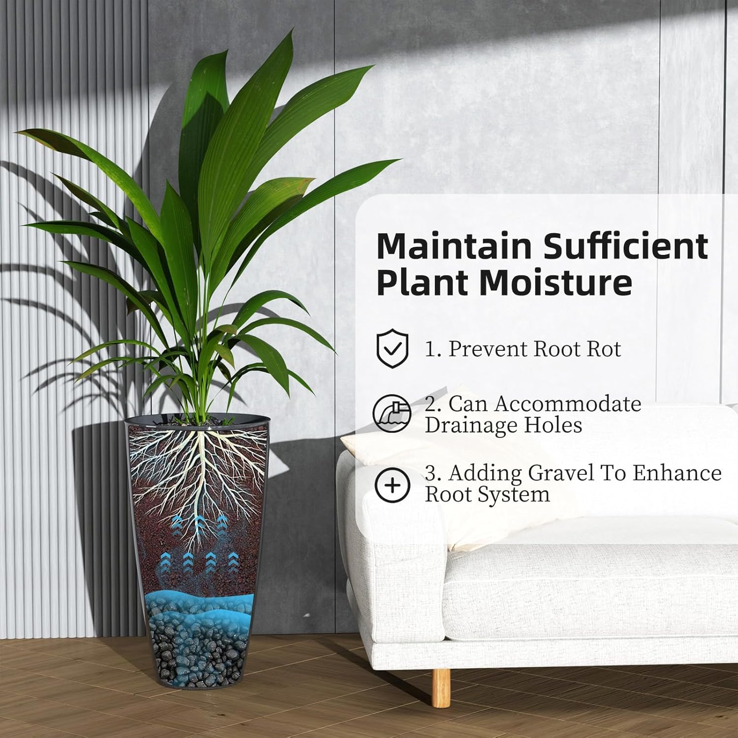 QCQHDU planter styled in living room showing indoor decor versatility